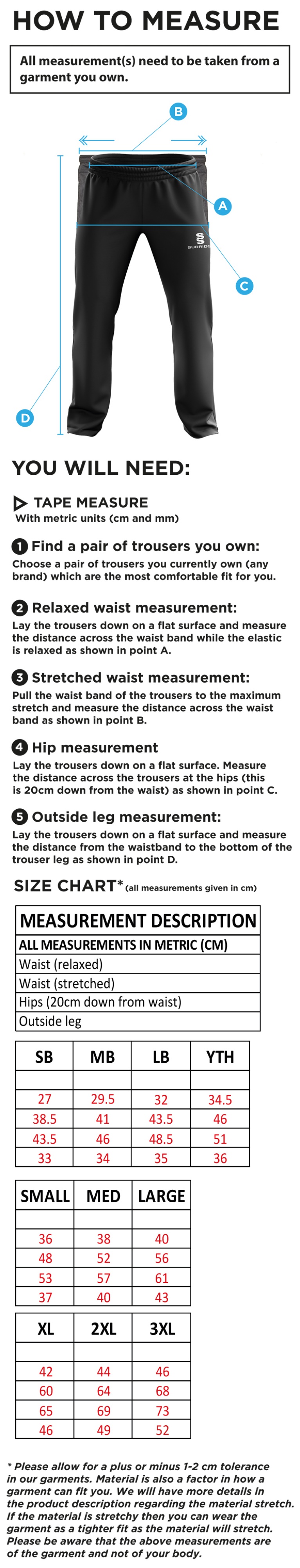 Marchon Badminton Club Ripstop Track Pants - male - Size Guide