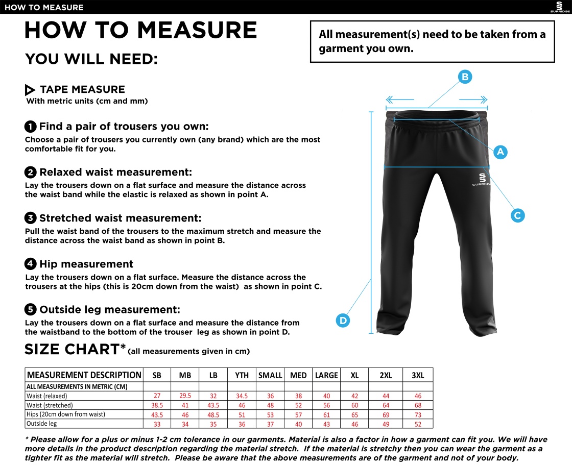 Marchon Badminton Club Ripstop Track Pants - male - Size Guide