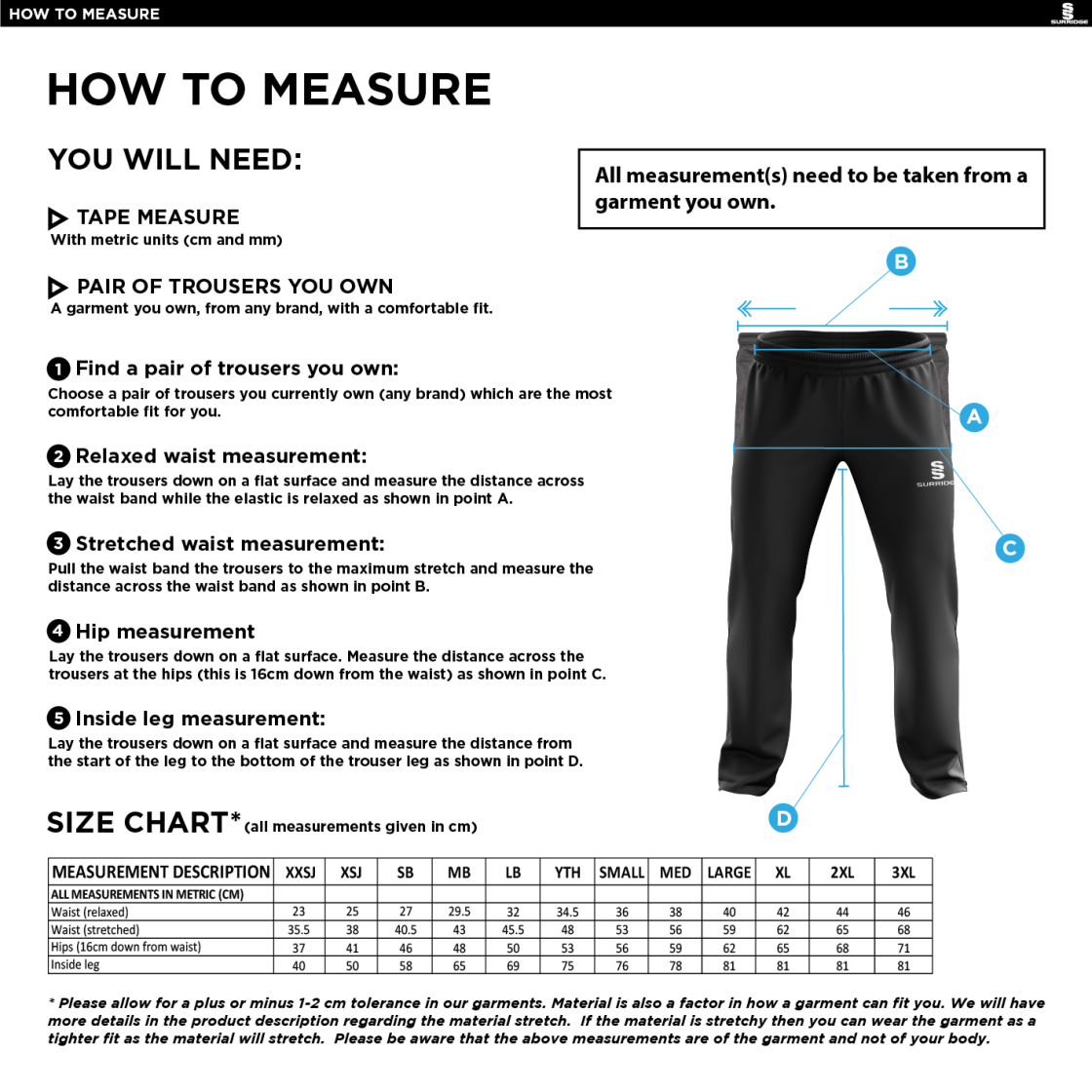 MARCHON BADMINTON CLUB POPLIN TRACK PANTS - male - Size Guide