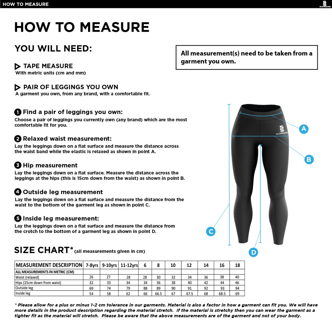 MARCHON BADMINTON CLUB LEGGINGS - Size Guide