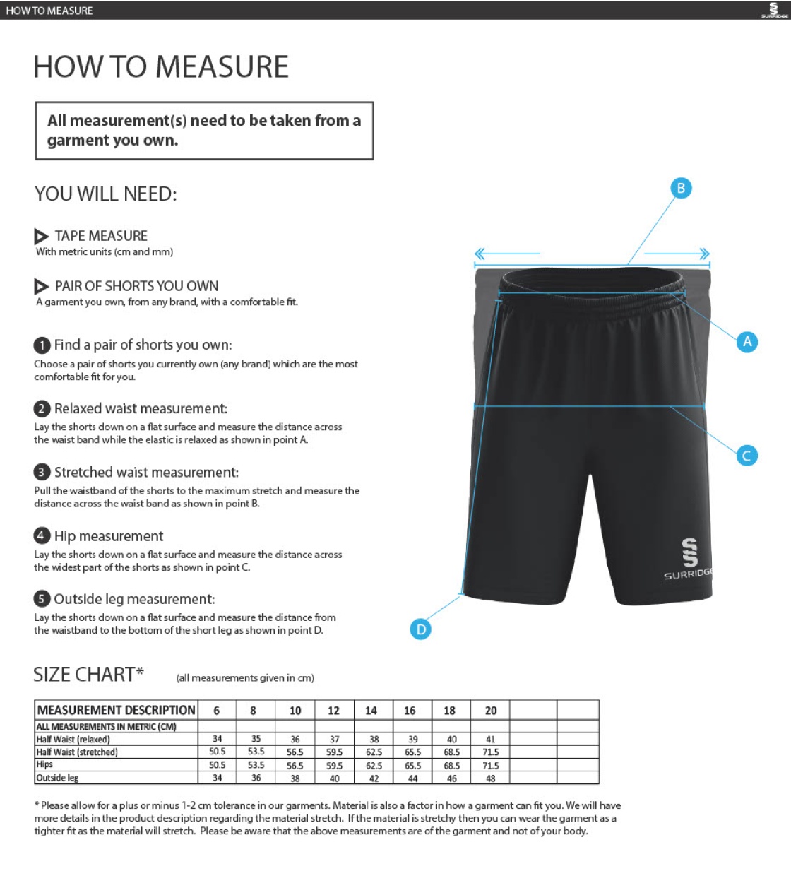 MARCHON BADMINTON CLUB RIPSTOP SHORTS - FEMALE - Size Guide