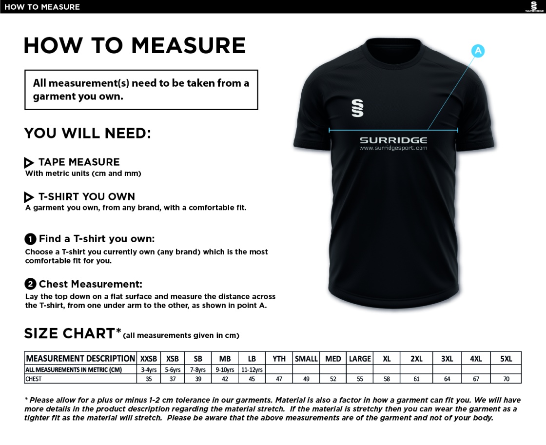 Marchon Badminton Club Blade Training Shirt - MALE - Size Guide