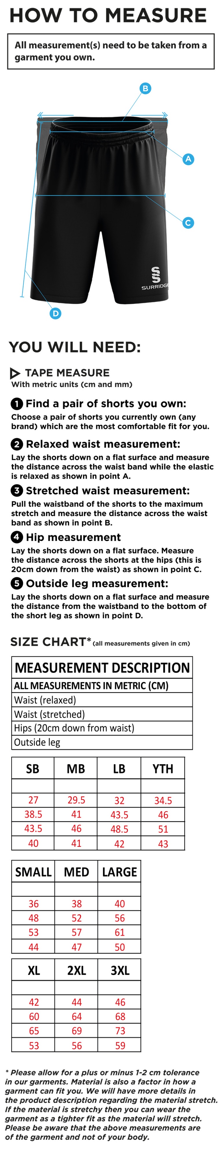 Marchon Badminton Club Blade Shorts - FEMALE - Size Guide