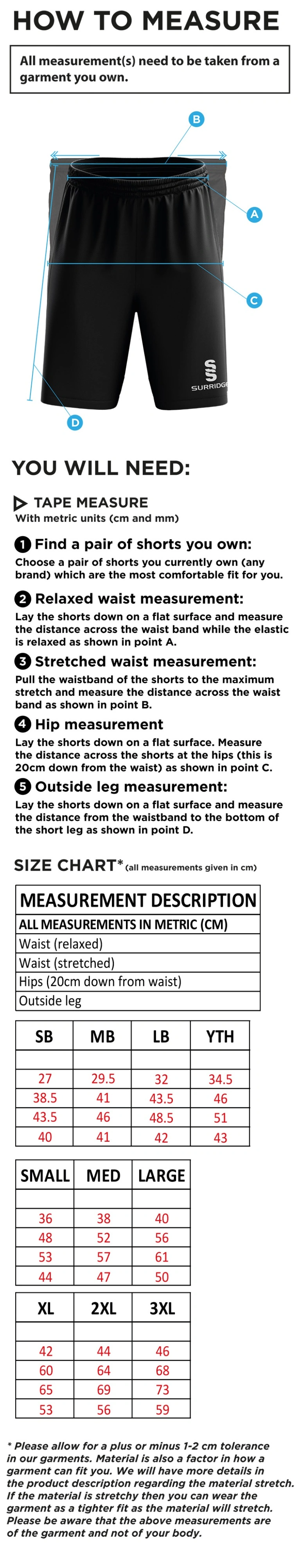 Marchon Badminton Club Blade Shorts - FEMALE - Size Guide