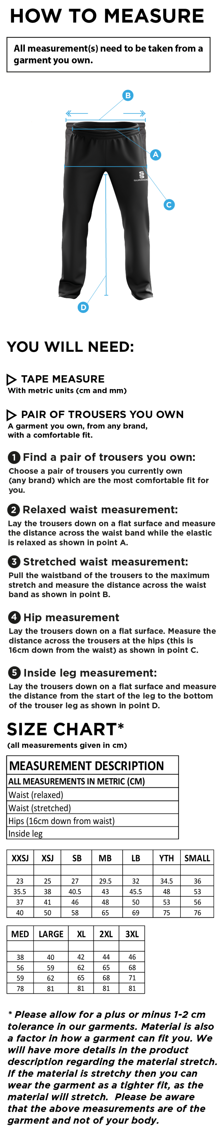 MARCHON BADMINTON CLUB POPLIN TRACK PANTS - male - Size Guide